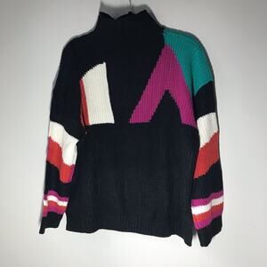 Wild pony med shaker knit long sleeve black colorblock turtleneck sweater y2k